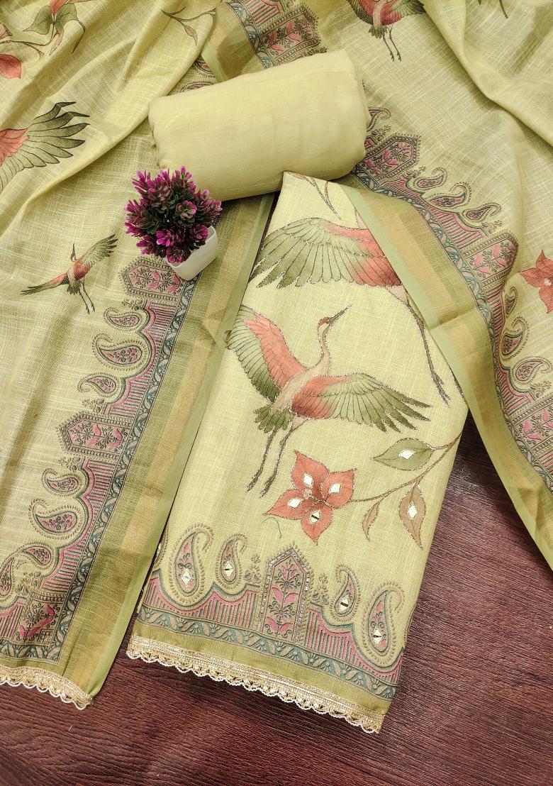 Beige Printed Cotton Kurta Set - Indya