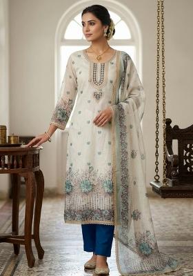 Off White Printed Cotton Kurta Set