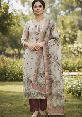 Off White Printed Cotton Kurta Set