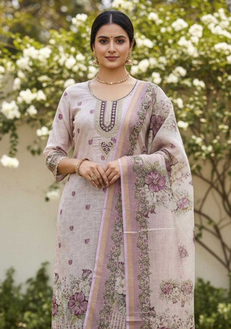 Off White Printed Cotton Kurta Set - Indya