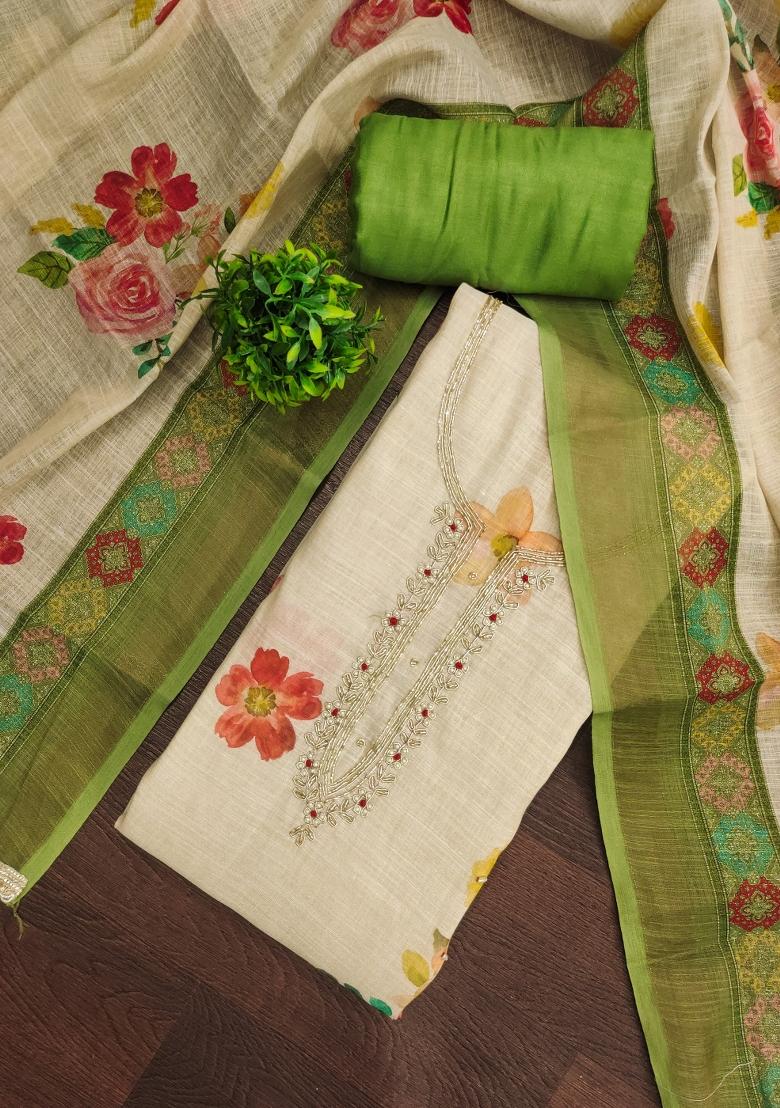 Off White Printed Cotton Kurta Set - Indya
