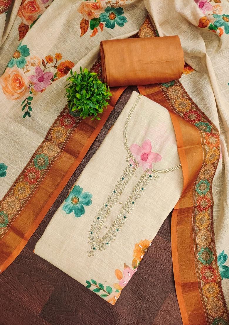 Off White Printed Cotton Kurta Set - Indya