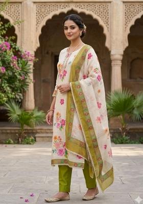 Off White Printed Cotton Kurta Set