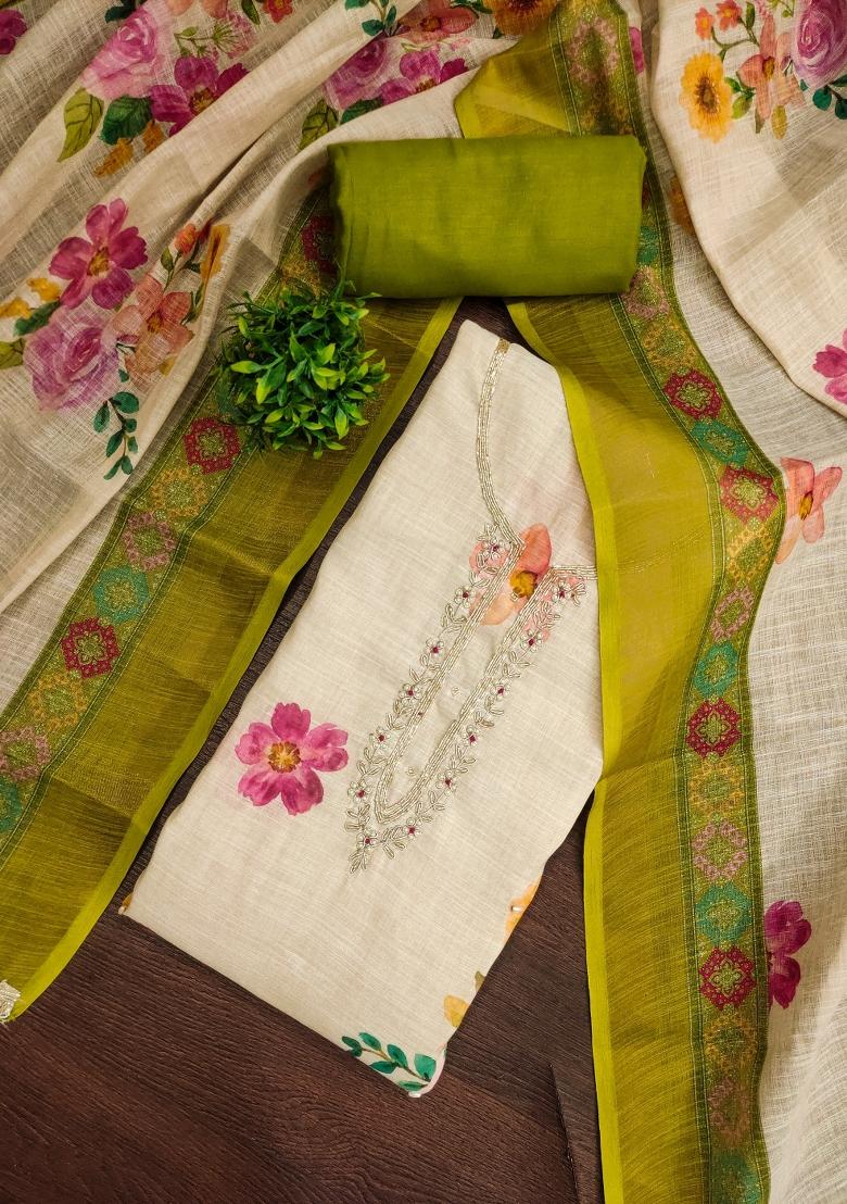 Off White Printed Cotton Kurta Set - Indya