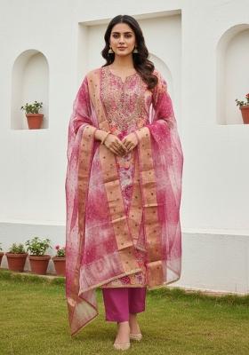 Pink Printed Silk Kurta Set