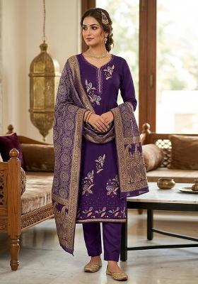 Purple Printed Viscose Kurta Set