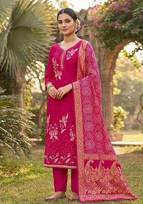 Pink Printed Viscose Kurta Set