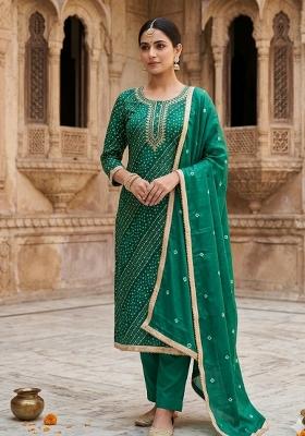 Green Printed Cotton Kurta Set