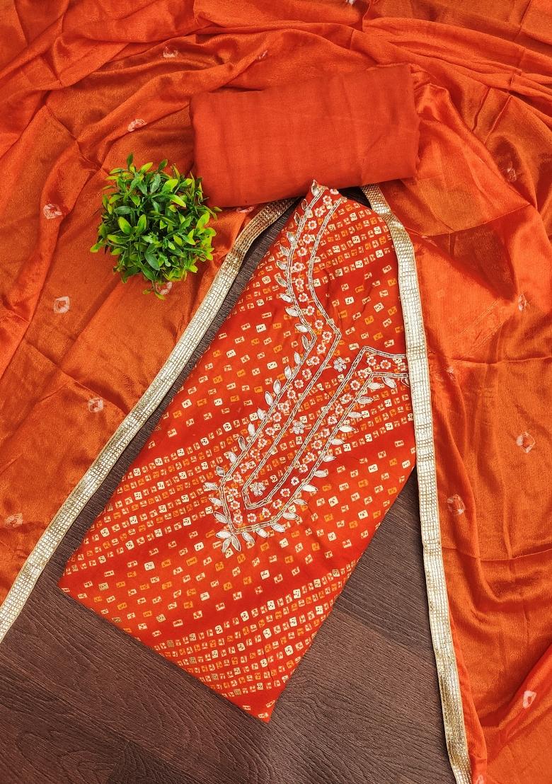 Orange Printed Cotton Kurta Set - Indya