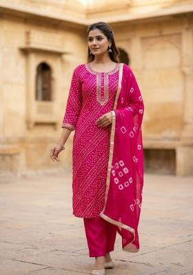 Pink Printed Cotton Kurta Set