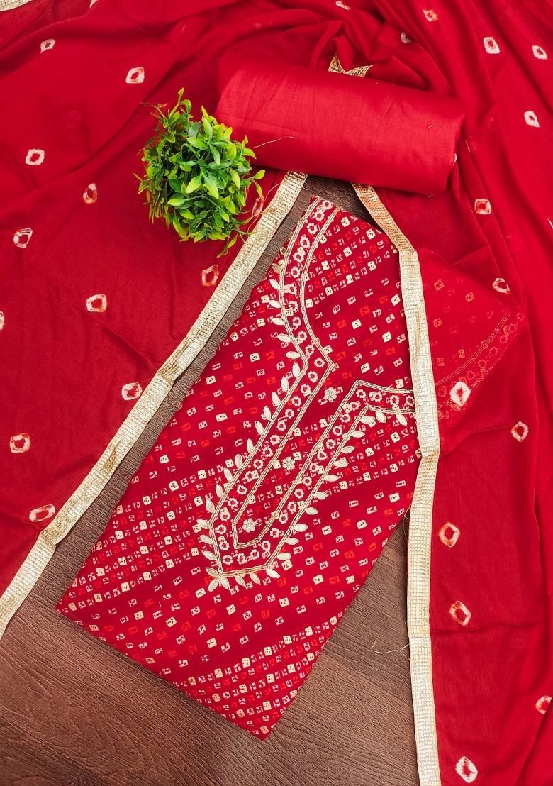 Red Printed Cotton Kurta Set - Indya
