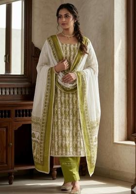 Green Printed Cotton Kurta Set