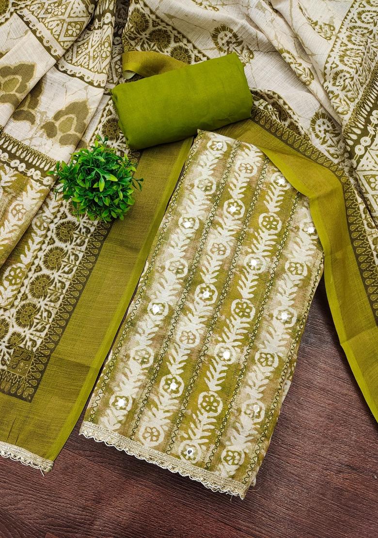 Green Printed Cotton Kurta Set - Indya