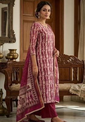 Purple Printed Cotton Kurta Set