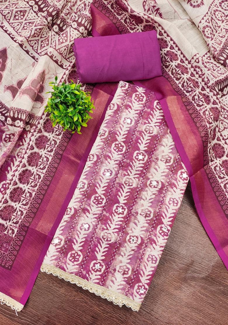 Purple Printed Cotton Kurta Set - Indya