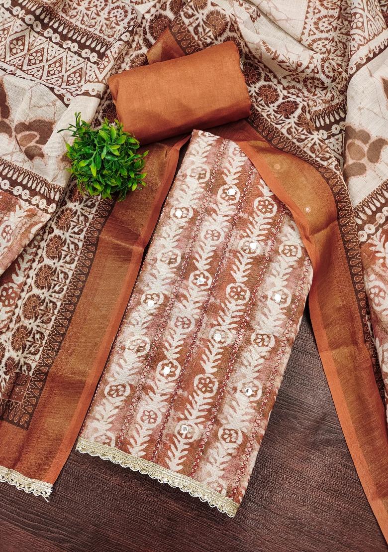 Brown Printed Cotton Kurta Set - Indya