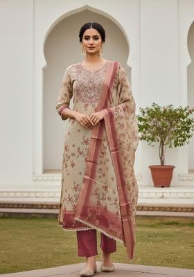 Maroon Printed Cotton Kurta Set