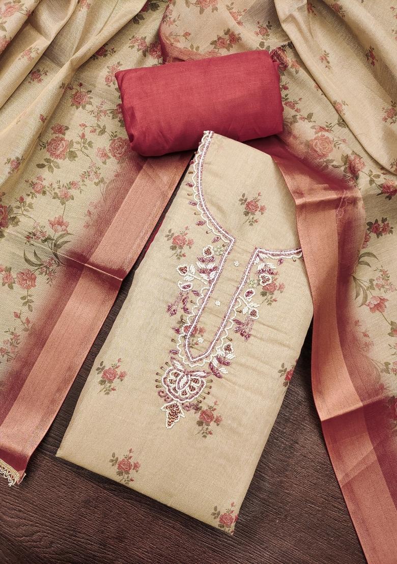 Maroon Printed Cotton Kurta Set - Indya