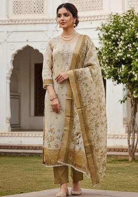 Brown Printed Cotton Kurta Set