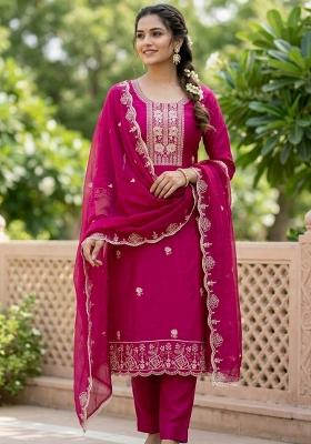 Pink Printed Viscose Kurta Set