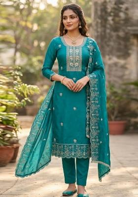 Sea Green Printed Viscose Kurta Set
