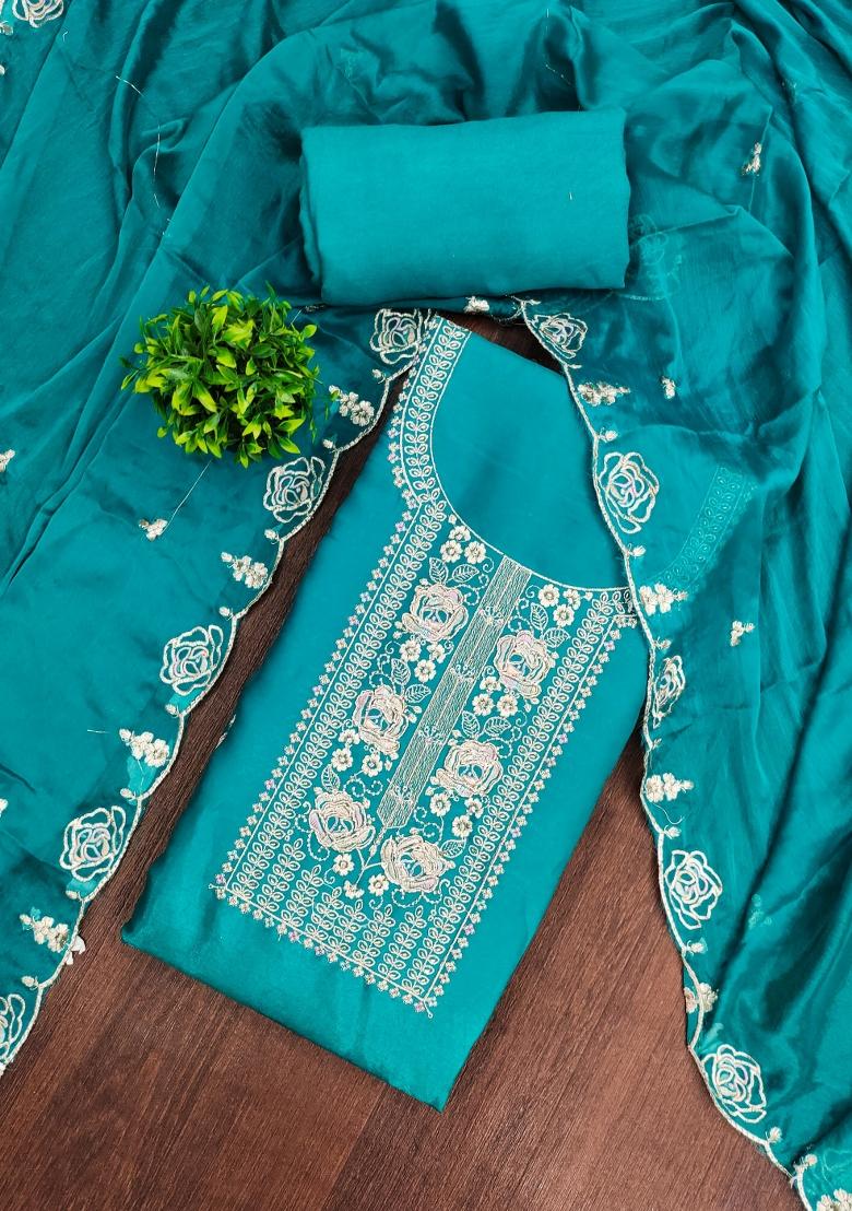Sea Green Printed Viscose Kurta Set - Indya