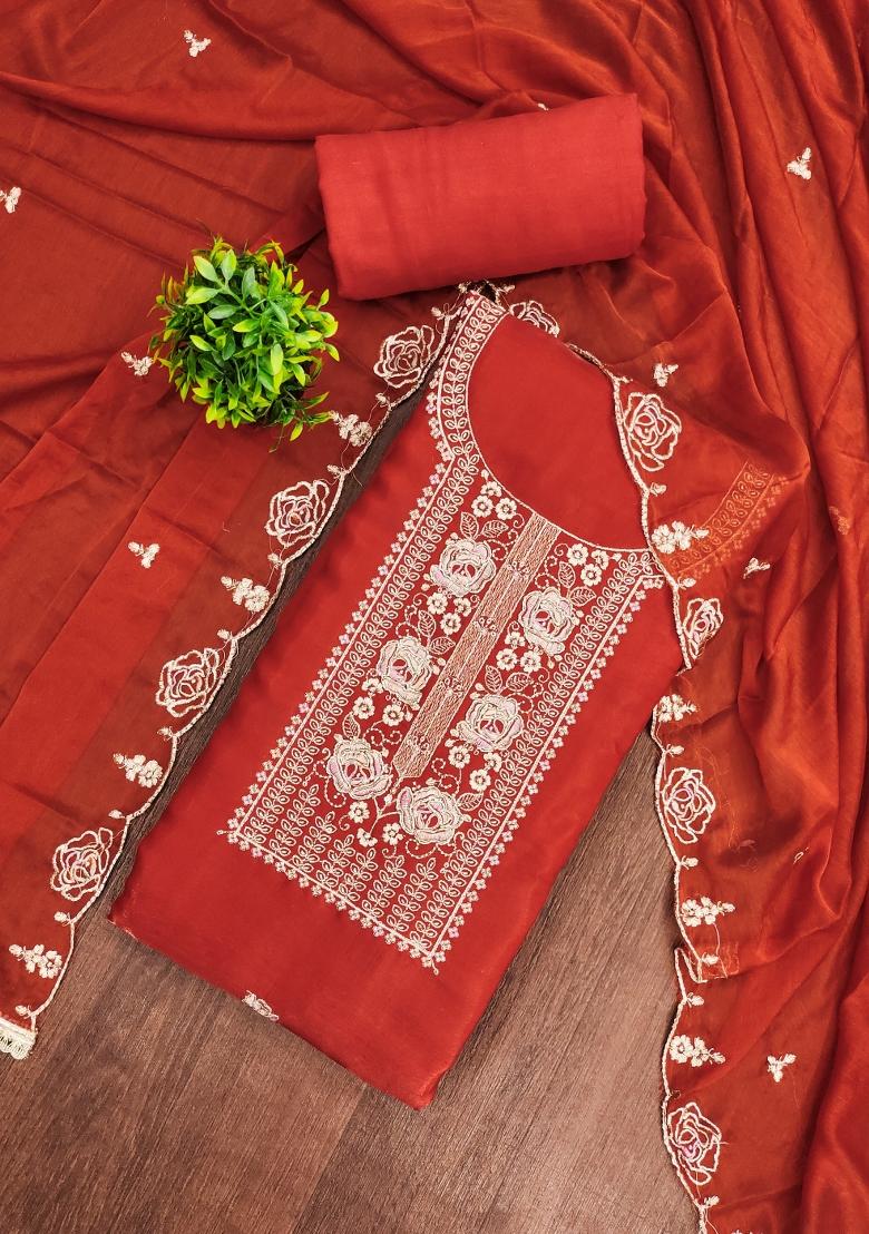 Rust Printed Viscose Kurta Set - Indya