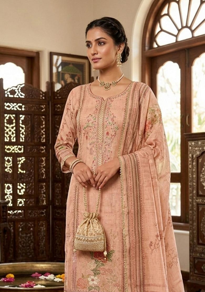 Maroon Printed Viscose Kurta Set - Indya