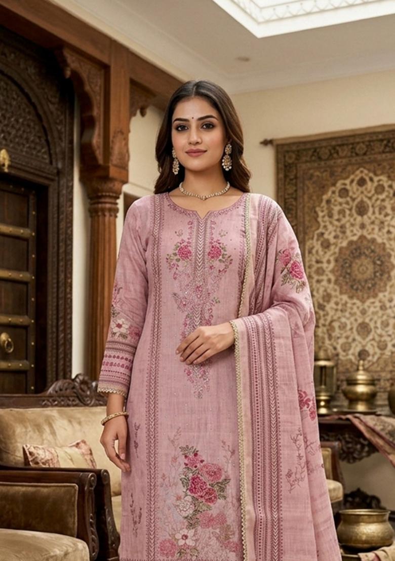 Purple Printed Viscose Kurta Set - Indya