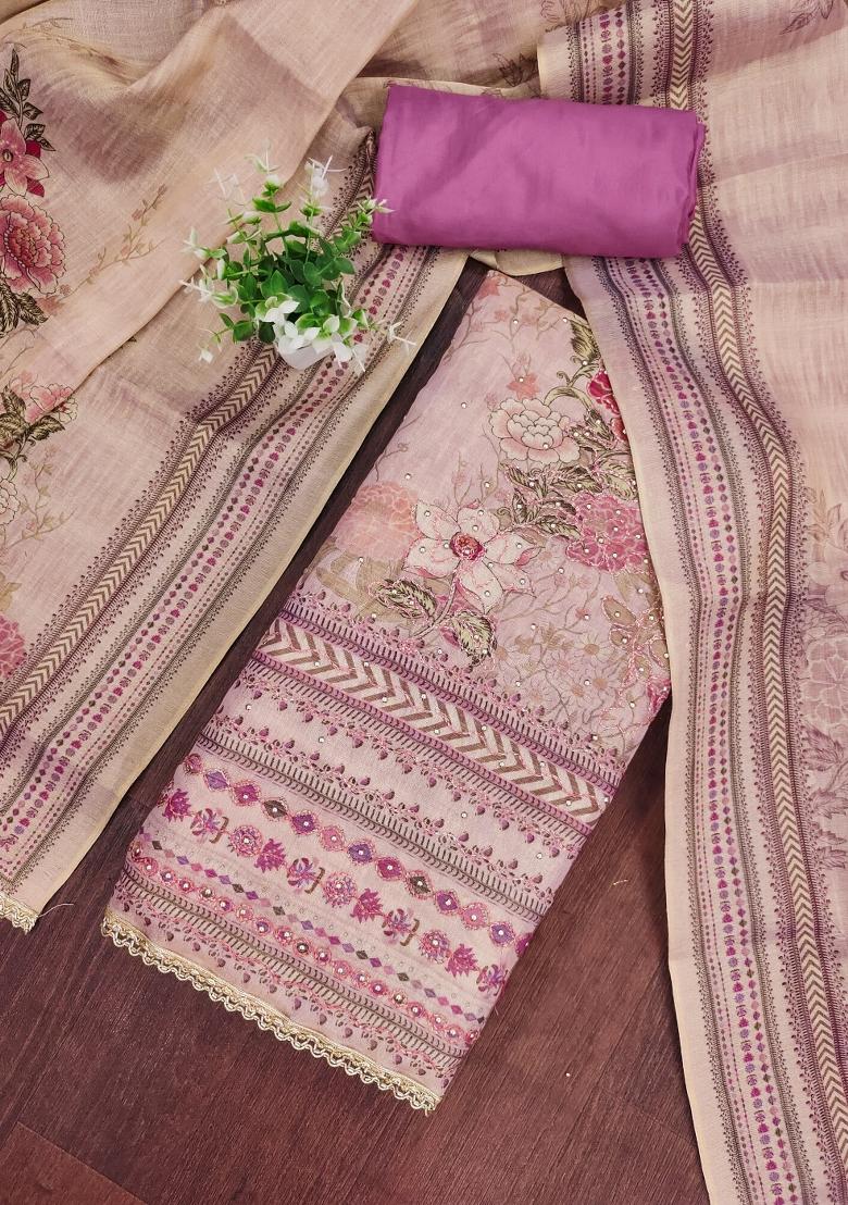Purple Printed Viscose Kurta Set - Indya