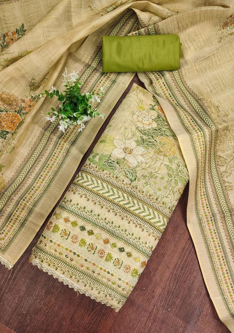 Beige Printed Viscose Kurta Set - Indya