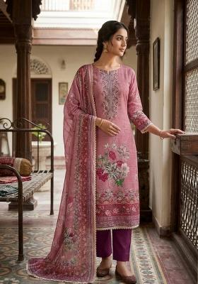 Purple Printed Viscose Kurta Set