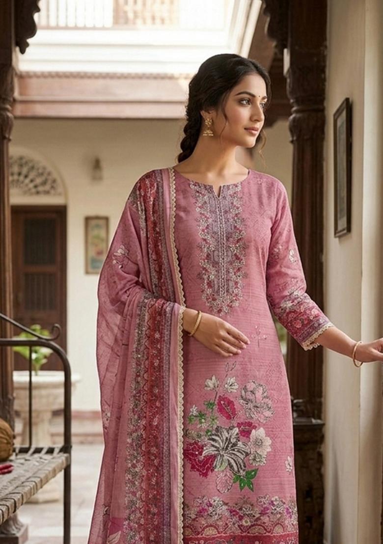 Purple Printed Viscose Kurta Set - Indya