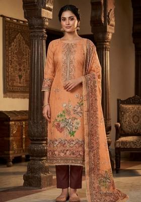 Rust Printed Viscose Kurta Set