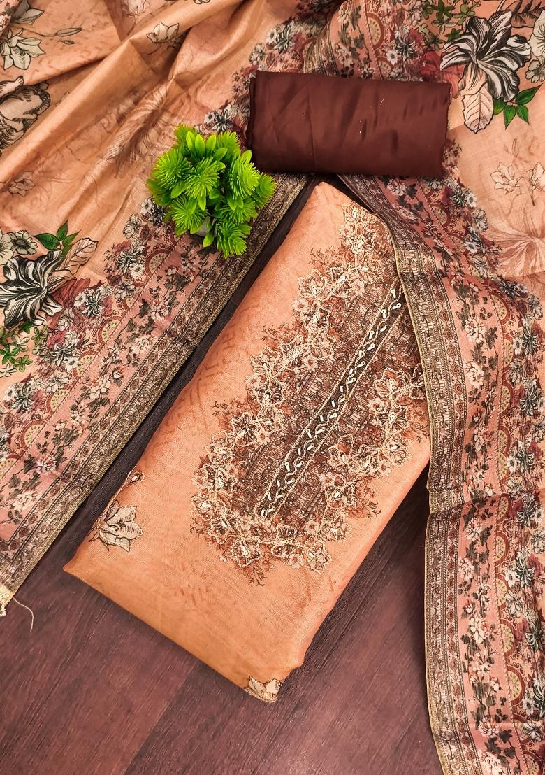 Rust Printed Viscose Kurta Set - Indya