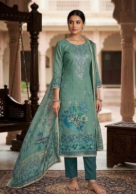 Blue Printed Viscose Kurta Set