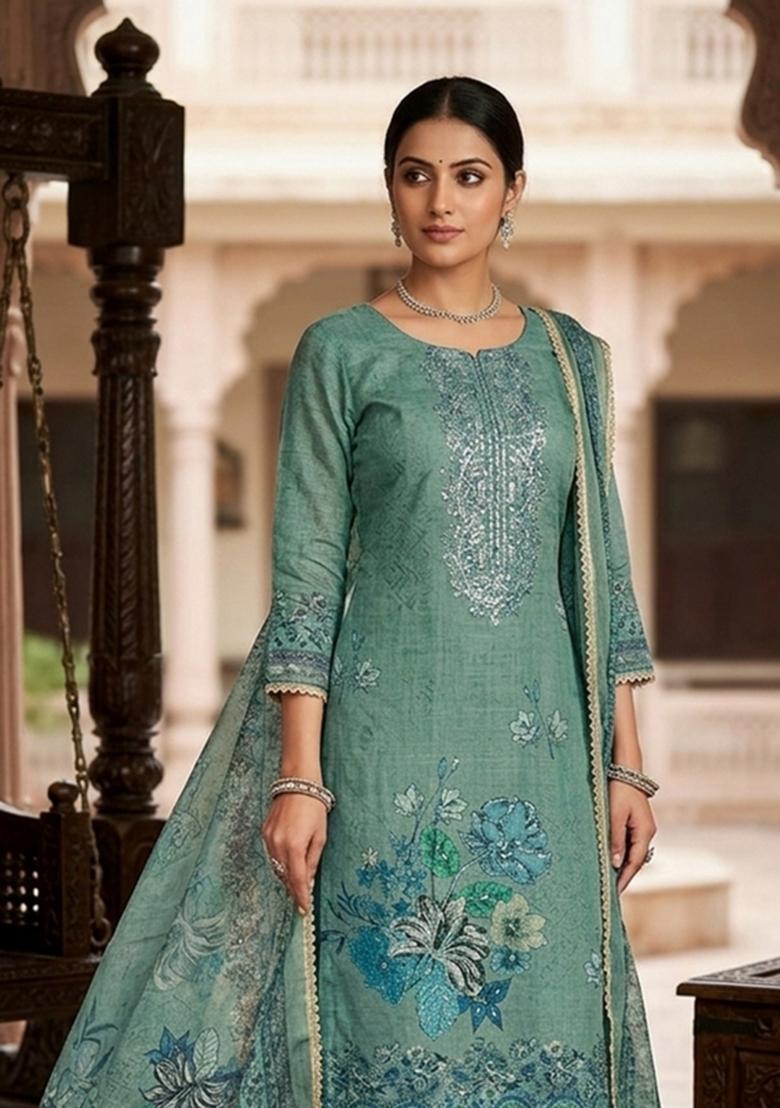 Blue Printed Viscose Kurta Set - Indya
