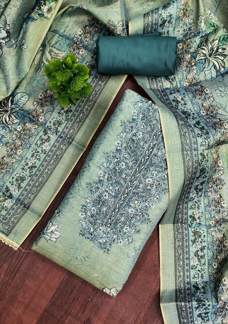 Blue Printed Viscose Kurta Set - Indya