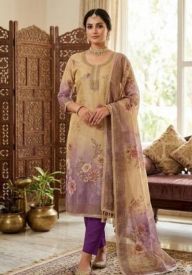 Beige Printed Cotton Kurta Set