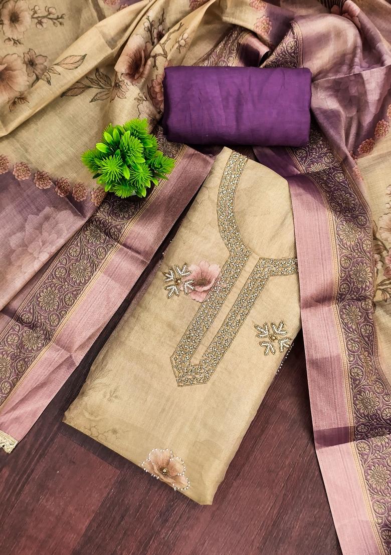 Beige Printed Cotton Kurta Set - Indya