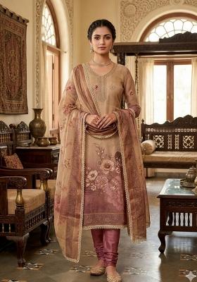 Beige Printed Cotton Kurta Set