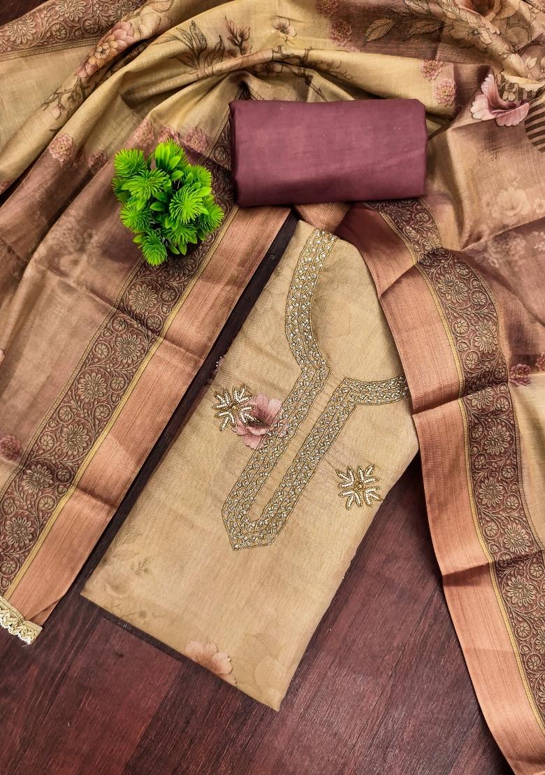 Beige Printed Cotton Kurta Set - Indya