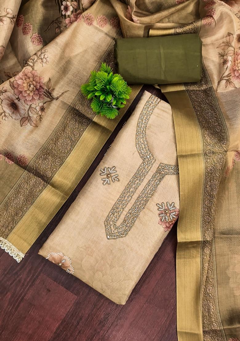 Beige Printed Cotton Kurta Set - Indya