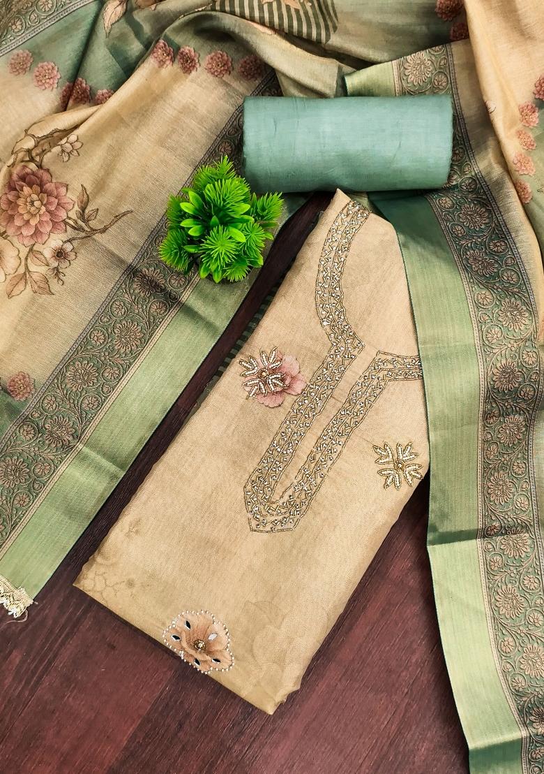 Beige Printed Cotton Kurta Set - Indya