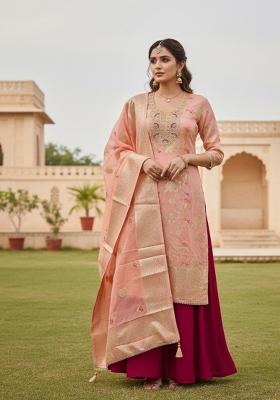Peach Printed Cotton Kurta Set