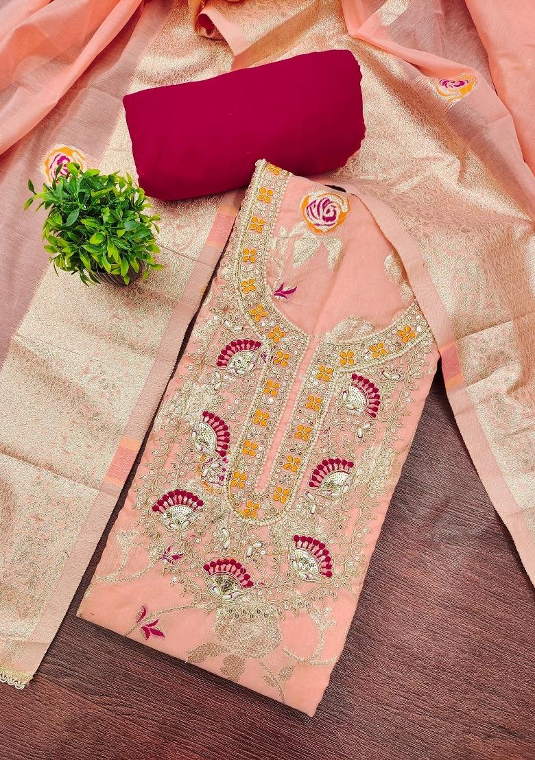 Peach Printed Cotton Kurta Set - Indya