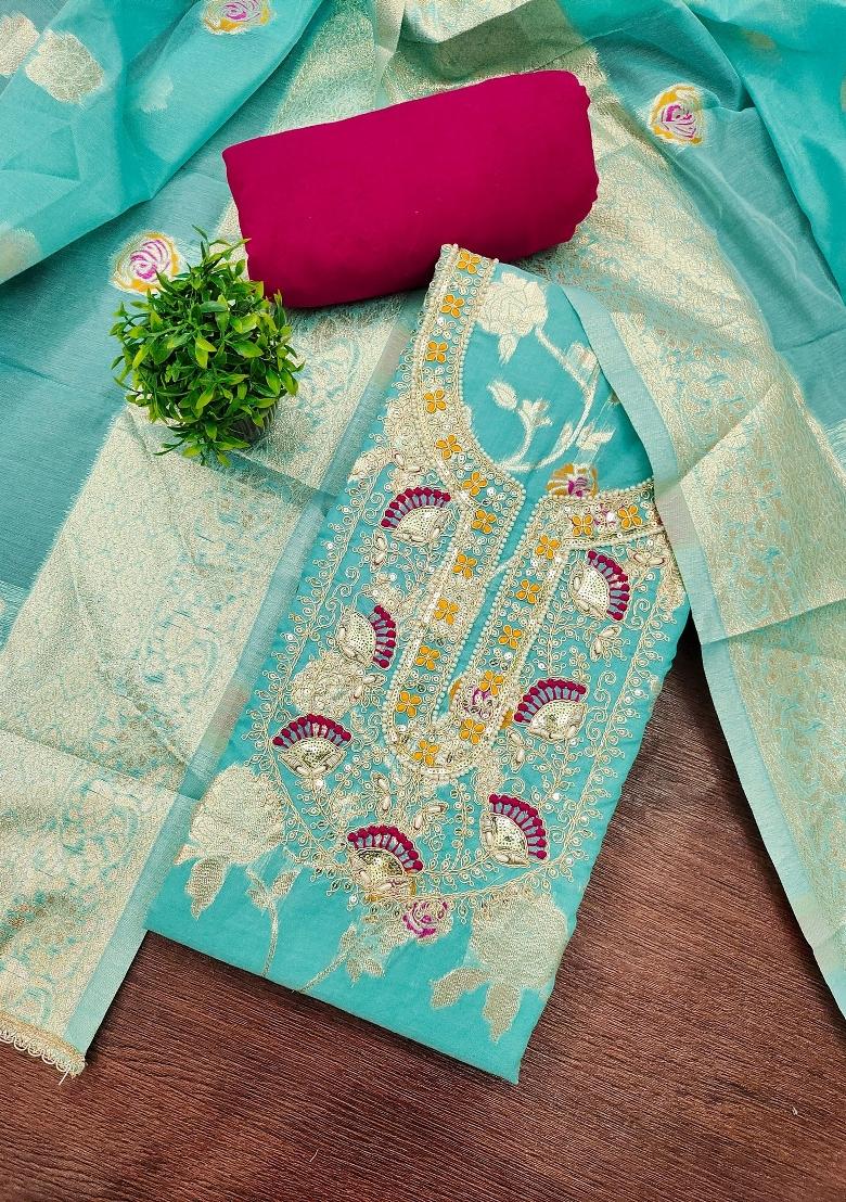 Sea Green Printed Cotton Kurta Set - Indya