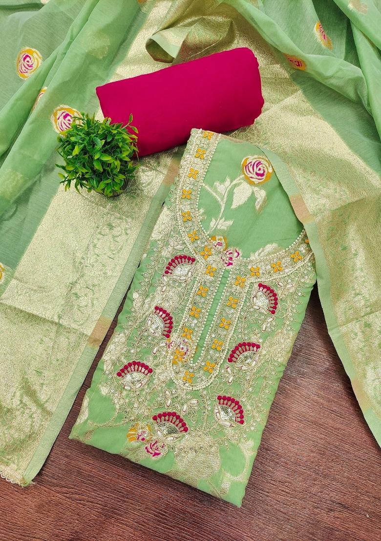 Green Printed Cotton Kurta Set - Indya