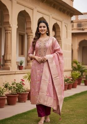 Pink Printed Cotton Kurta Set