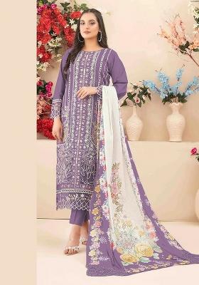 Purple Printed Cotton Kurta Set